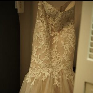 Lace Mermaid Tulle Gown in Blush and Ivory